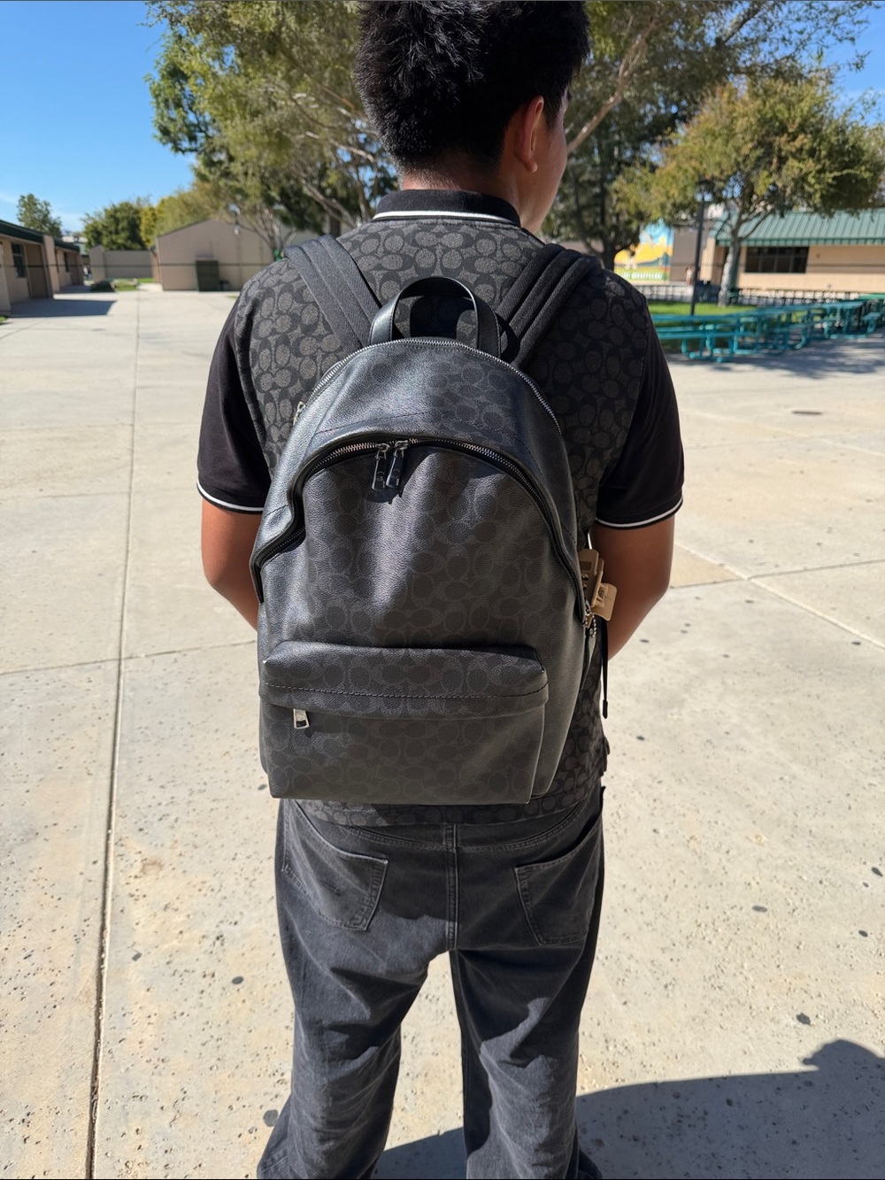 Coach Men's Black Signature Pattern Backpack - Picture 2 of 2